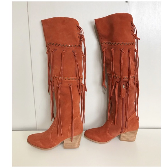 Mojo Moxy Brown Toreador Over knee Fringe Boots - Picture 2 of 8